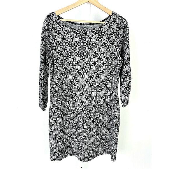 SOYBU L 3/4 Sleeve Shift Dress Floral Geometric Print Ballet Neck Stretch Gray - Picture 1 of 9
